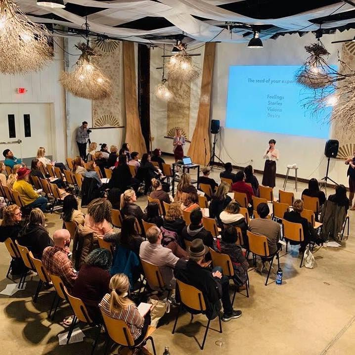 A full room at one of Melanie's talks